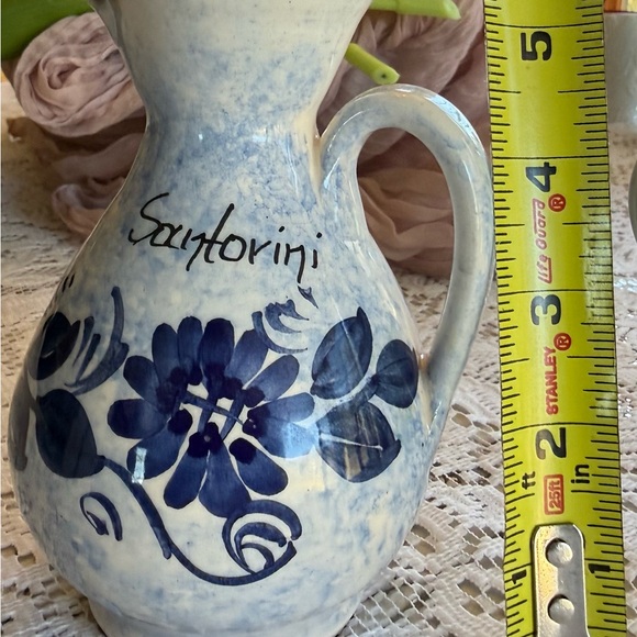 Santorini Blue White Ceramic Pitcher Vase Mediterranean Cottage - Picture 5 of 6
